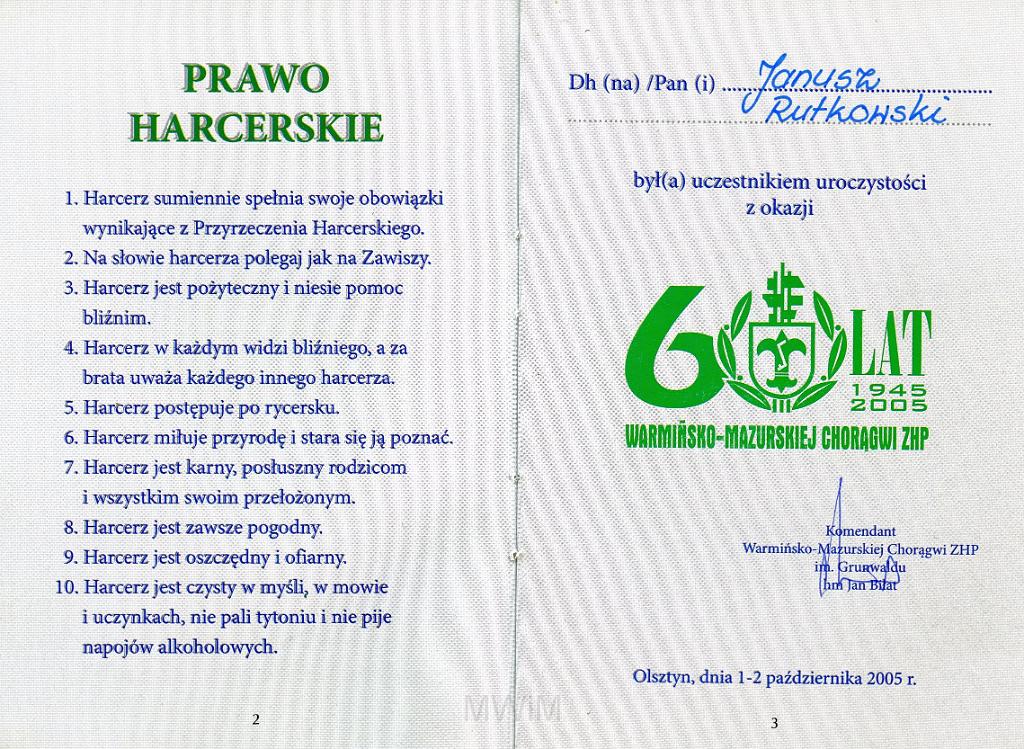 KKE 3275-3.jpg - Książeczka Harcerska " Honorowa", Jana Rutkowskiego, Olsztyn 2005 r.